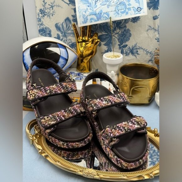 🆕 TORY BURCH 🧿 NWOB Kira Sport Sandal, Rose Cocoa Multi Tweed Dad Sandal Sz 7 - Picture 3 of 16
